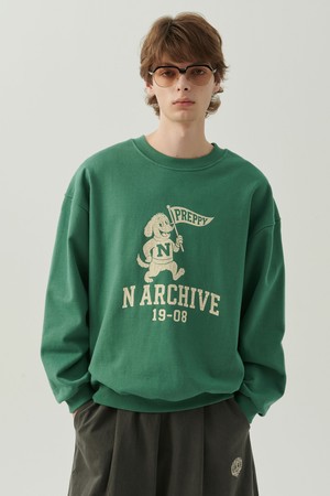 빈티지 칼리지 로고 스웨트 셔츠 그린
