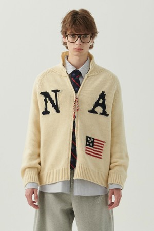 핸드 메이드 디테일 빈티지 리그 니트 점퍼 아이보리