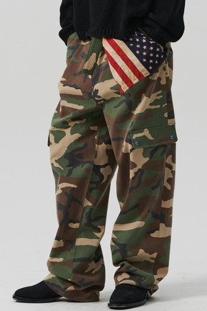 빈티지 가먼트 코튼 벨티드 카고 팬츠 카키