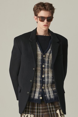 90's 리바이벌 캐시미어 블렌드 테일러드 자켓 네이비