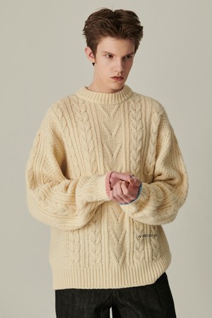 호크니 컬러 팔레트 피셔맨 울 니트 아이보리