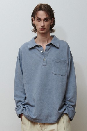 90's 아카이브 피케 스웨트 셔츠 워시드 블루