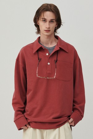 90's 아카이브 피케 스웨트 셔츠 워시드 레드