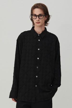 아티잔 스티치 체크 셔츠 차콜 그레이