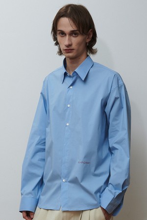 파인 코튼 로고 셔츠 블루