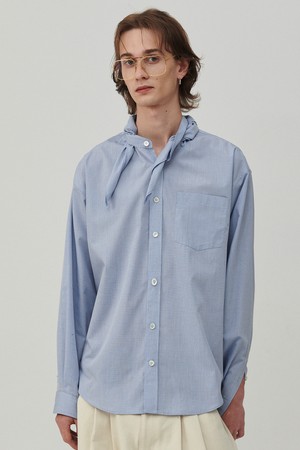 스카프 디테일 라운드 셔츠 블루