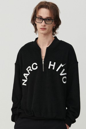 헤비 테리 하프 집업 스웨트 셔츠 블랙