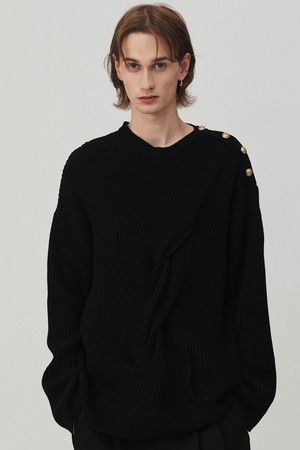 시그니처 케이블 코튼 니트 블랙