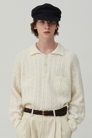 에어리 알파카 케이블 폴로 니트 아이보리