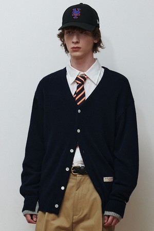 더블 커프스 수퍼 파인 울 가디건 네이비