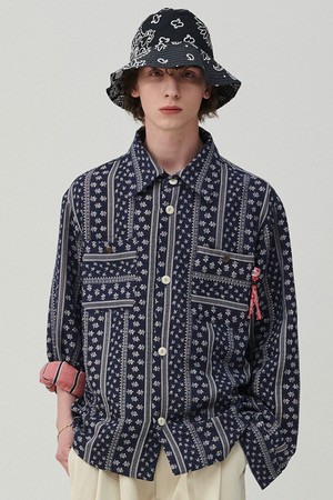 더블 페이스 패턴 셔츠 자켓 네이비