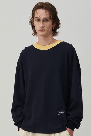 모던 아트 스티치 롱 슬리브 네이비