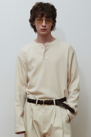 헤비 웨이트 와플 헨리넥 티셔츠 크림