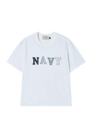 빈티지 패치워크 슬럽 반팔 티셔츠 화이트