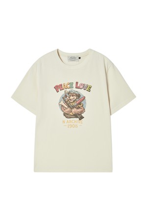 유틸리티 빈티지 워시드 반팔 티셔츠 아이보리