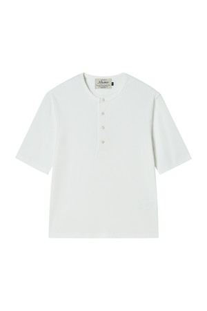 펄 버튼 헨리넥 반팔 티셔츠 화이트