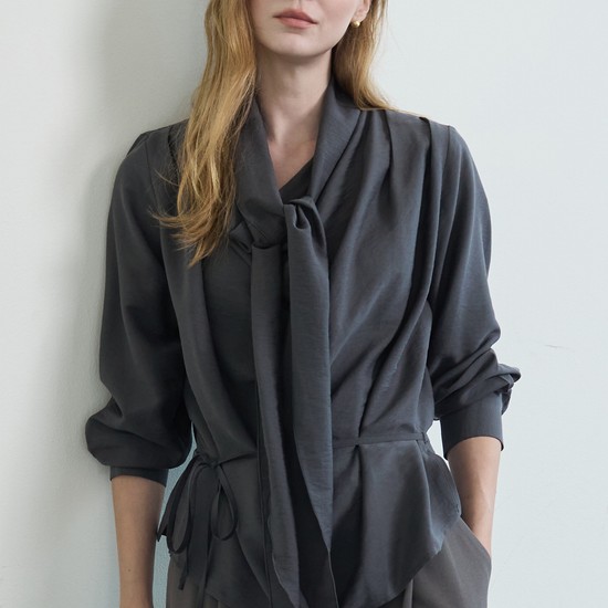 Drape Tie Blouse_Dark Gray