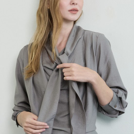 Drape Tie Blouse_Smoke Gray