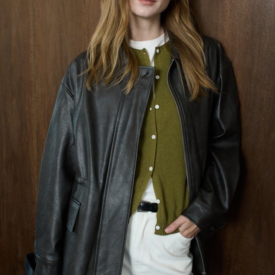 Washed Leather Jacket_Dark Brown