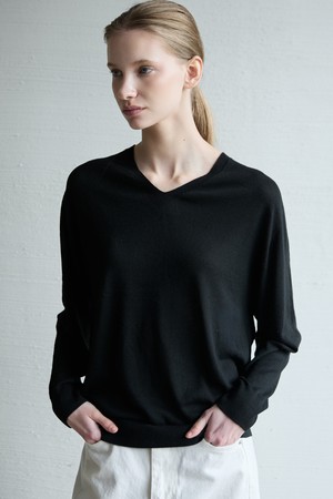 Wholegarment Wool V-Neck Knit_Black