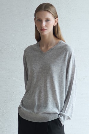 Wholegarment Wool V-Neck Knit_Gray