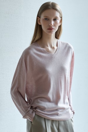 Wholegarment Wool V-Neck Knit_Pink