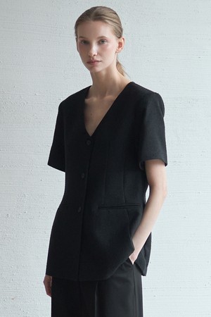 Line tweed Jacket_Black