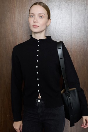 Mock Neck Cardigan_Black