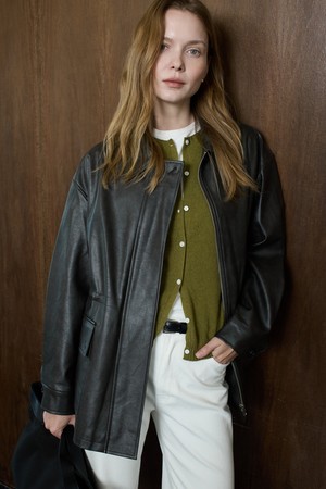 Washed Leather Jacket_Dark Brown
