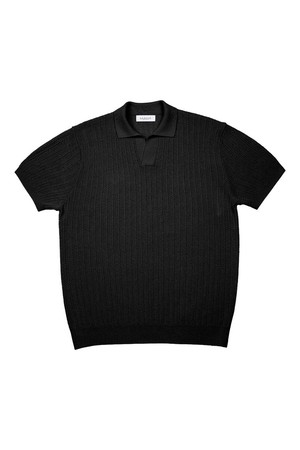 Mesh Mixed Cable Open Collar Knit (Black)
