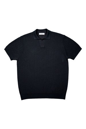 Mesh Mixed Cable Open Collar Knit (Dark Navy)