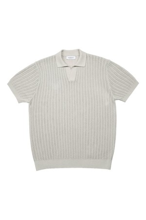 Mesh Mixed Cable Open Collar Knit (Oatmeal)