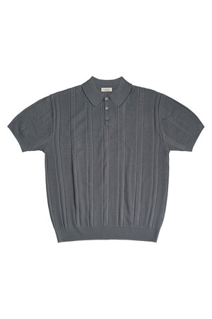 Mesh Mixed Crochet Polo Knit (Charcoal)