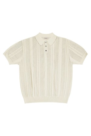 Mesh Mixed Crochet Polo Knit (Ivory)