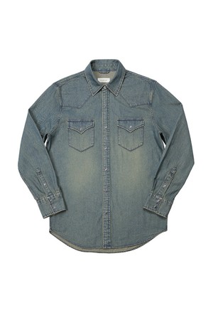 036 Washed Denim Western Shirts (Mid Blue)