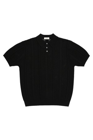 Mesh Mixed Crochet Polo Knit (Black)