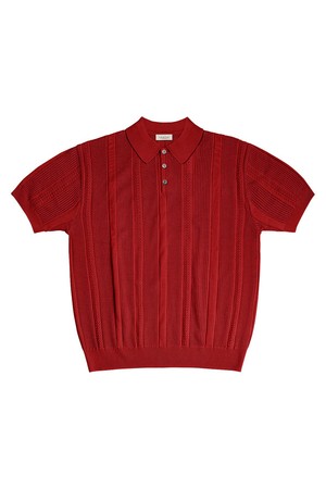 Mesh Mixed Crochet Polo Knit (Red)