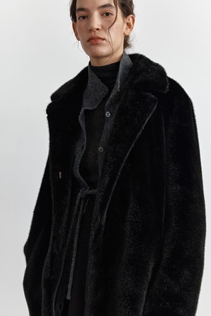 NAEL FUR HALF COAT, BLACK