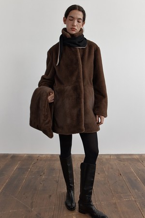 NAEL FUR HALF COAT, BROWN
