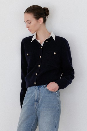 Zenne Cashmere Wool Cardigan (navy)