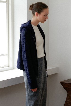 Noah Wool Cable Zip-Up Cardigan (navy)