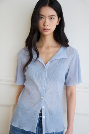 플리츠 레이어 블라우스 [블루]