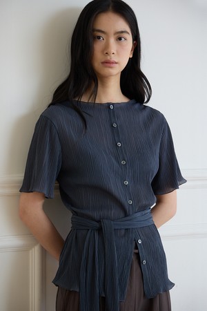플리츠 레이어 블라우스 [차콜]