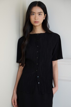 플리츠 레이어 블라우스 [블랙]