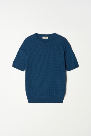 케이블 라운드 반팔 니트 7컬러