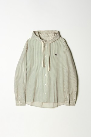 TC로고 후드 스트라이프 오버핏 셔츠 그린