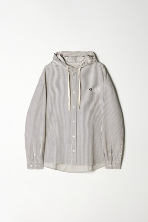 TC로고 후드 스트라이프 오버핏 셔츠 블랙