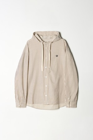 TC로고 후드 스트라이프 오버핏 셔츠 브라운