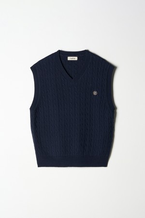 TC로고 케이블 니트 베스트 네이비