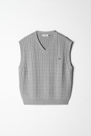 TC로고 케이블 니트 베스트 그레이